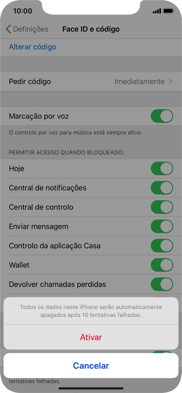 Se ativar a função, prima Ativar.