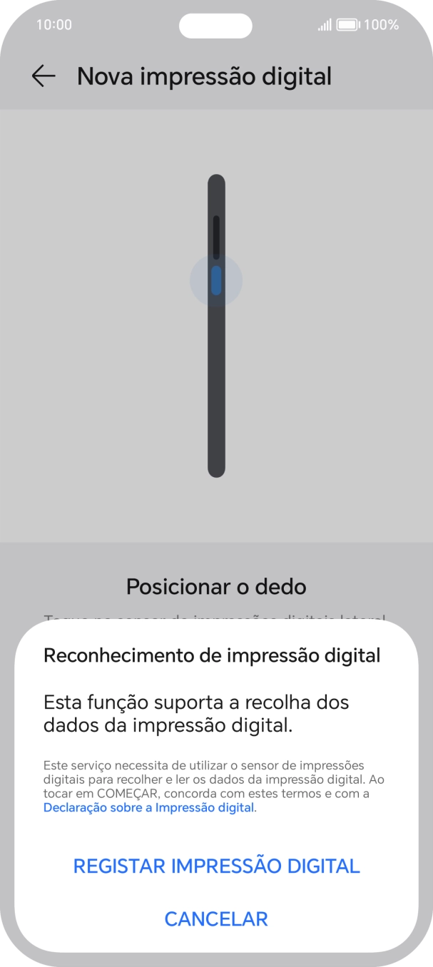 Prima REGISTAR IMPRESSÃO DIGITAL.