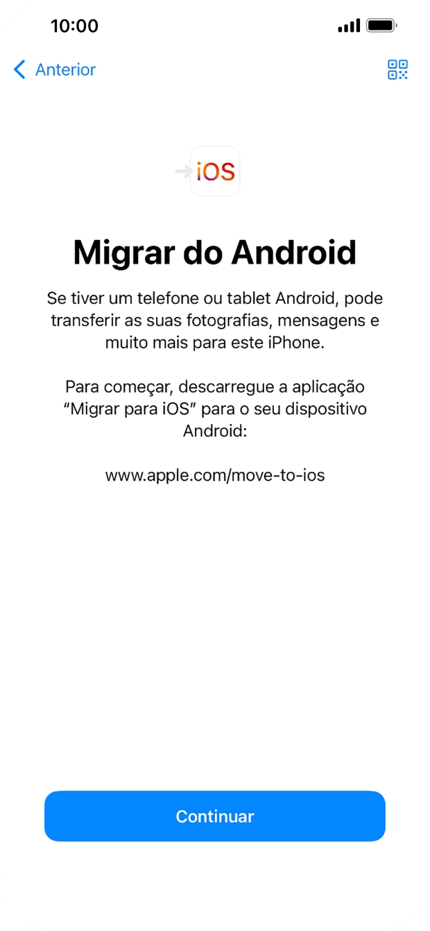 Antes de ser possível transferir conteúdo para o seu telefone, é necessário instalar a app 