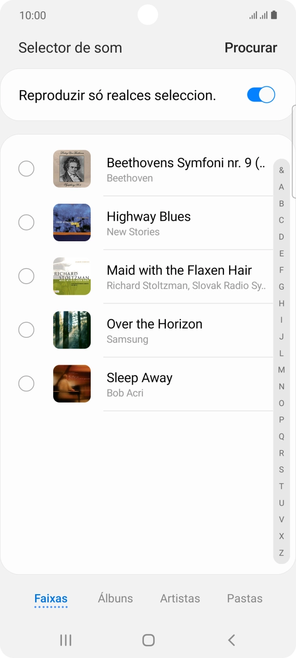 Prima os tons de toque pretendidos para os ouvir.