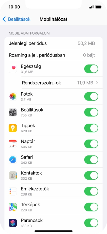 Kattints a kívánt programok melletti csúszkákra a funkciók be- vagy kikapcsolásához.