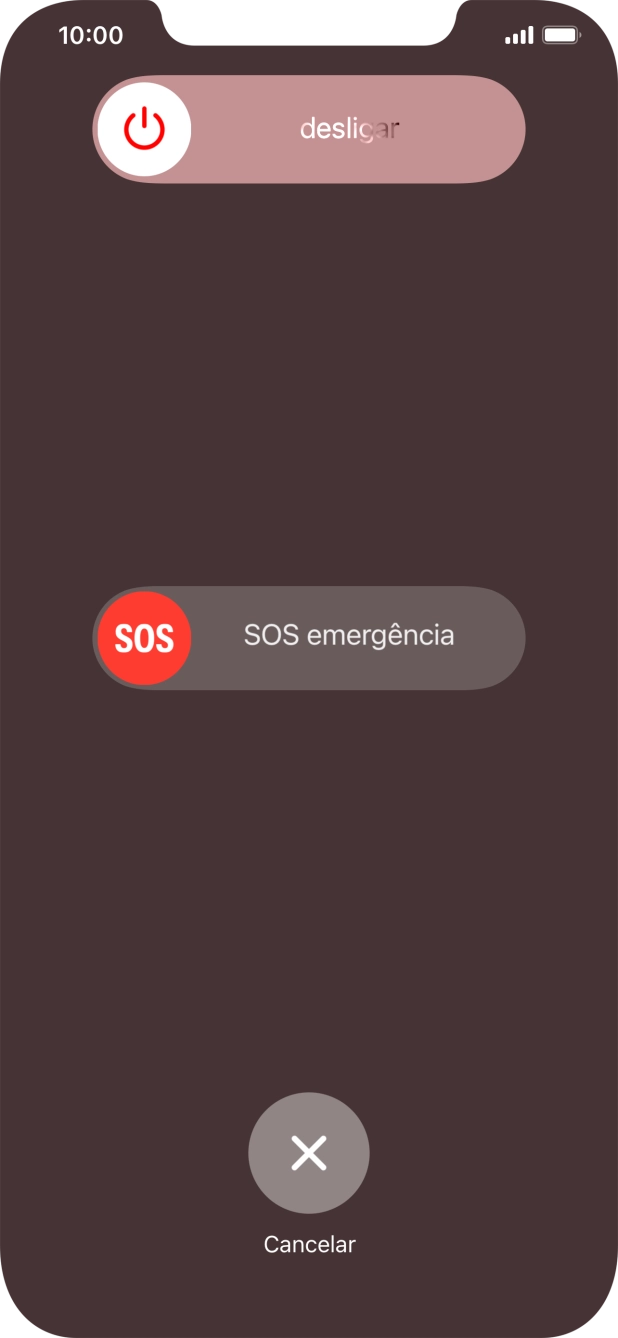 Prima o ícone para desligar e arraste-o para a direita.