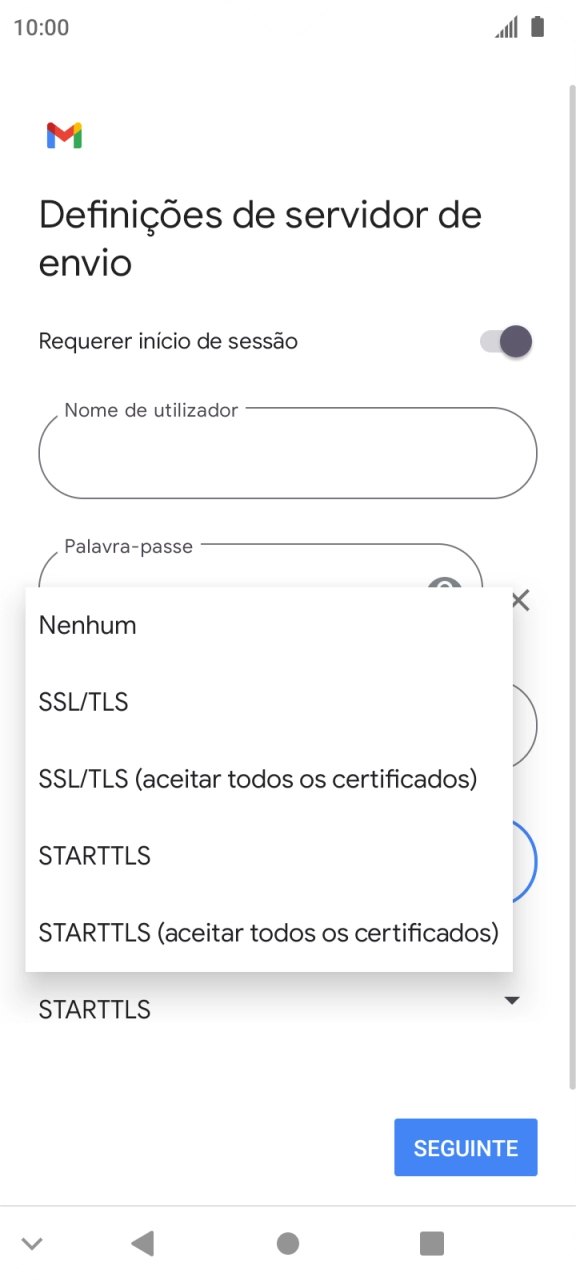 Prima SSL/TLS para ativar a função.