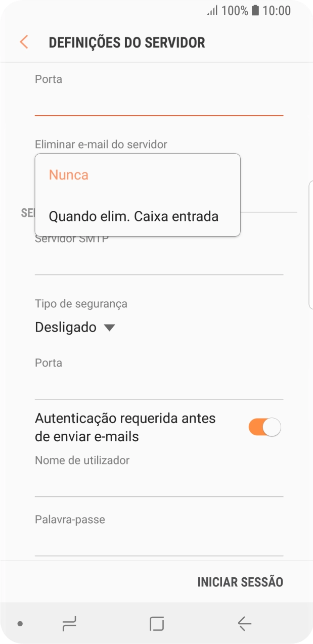 Prima Nunca para manter os e-mails no servidor quando estes são apagados no telefone.
