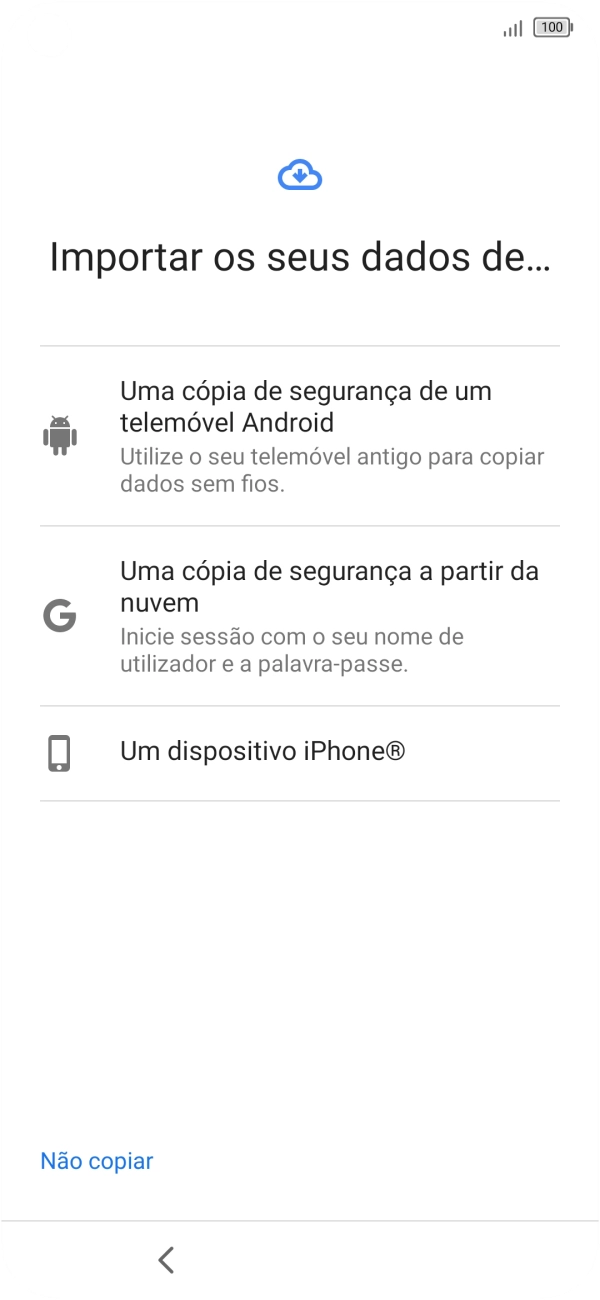Prima a definição pretendida e siga as indicações no ecrã para transferir conteúdo de outro telefone.
