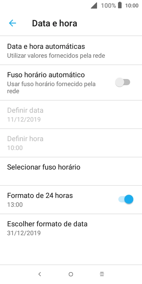 Prima o indicador junto a Fuso horário automático para ativar a função.