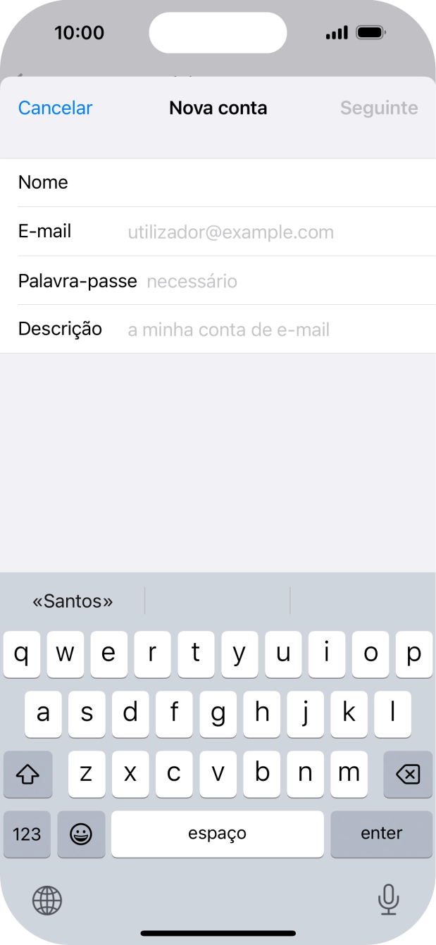 Prima E-mail e introduza o seu endereço de e-mail.