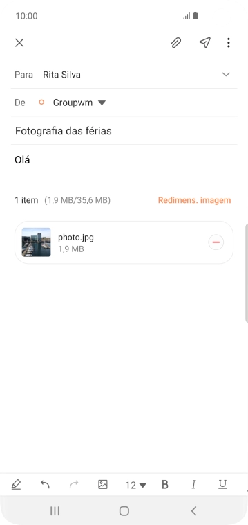 Prima o ícone para enviar quando terminar de escrever o seu e-mail.