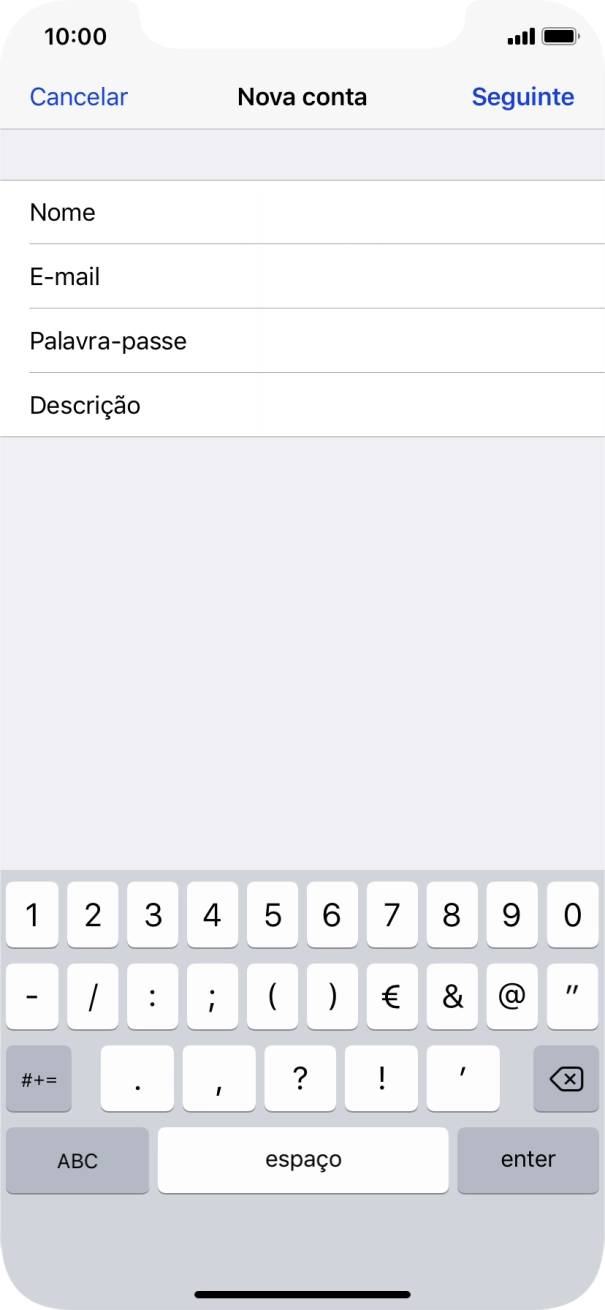 Prima Descrição e introduza o nome pretendido da conta de e-mail.