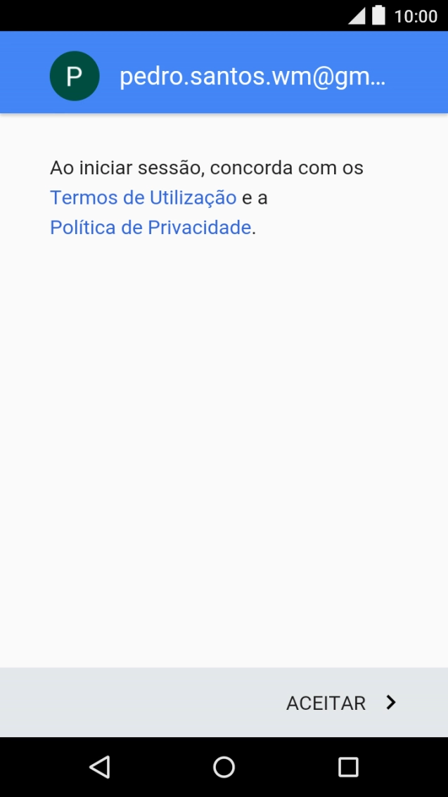 Prima ACEITAR e siga as indicações no ecrã para escolher as definições da conta Google.