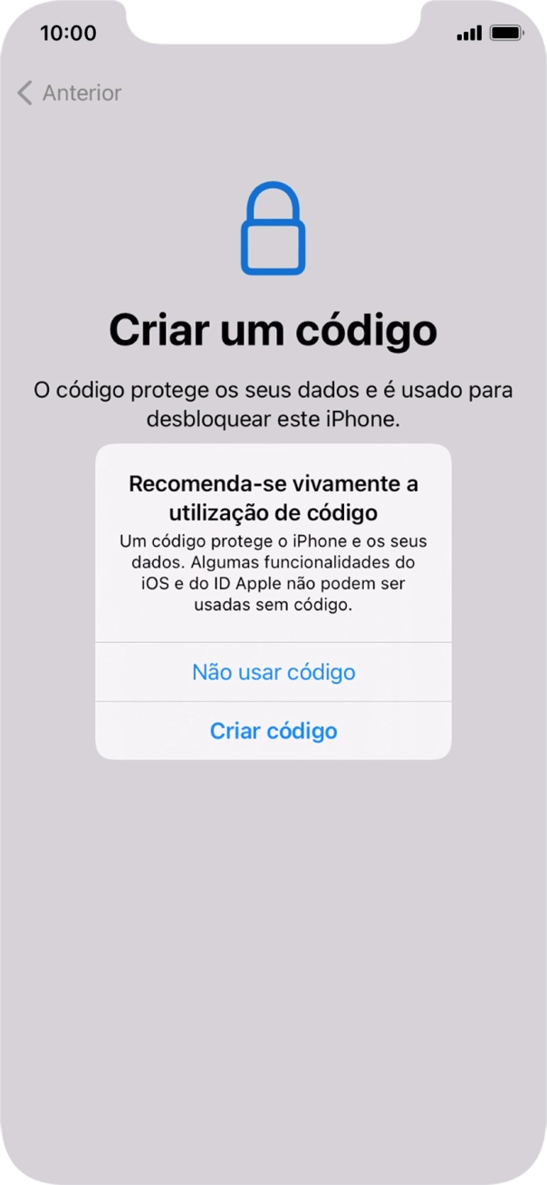 Se desativar a função, prima Não usar código.