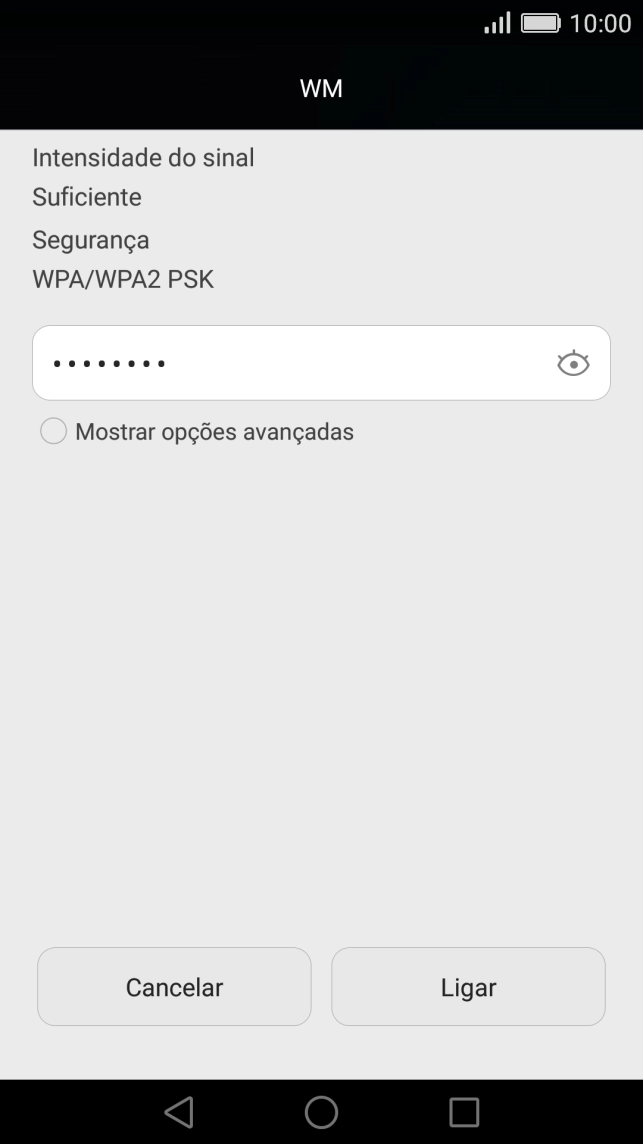 Introduza a password da rede Wi-Fi e prima Ligar.