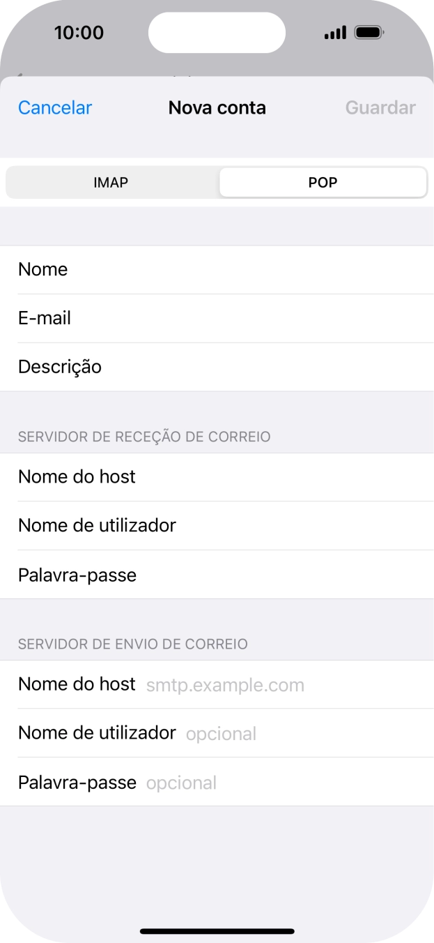 Prima Nome do host e insira smtp.vodafone.pt.