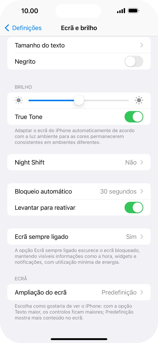 Prima Ecrã sempre ligado.
