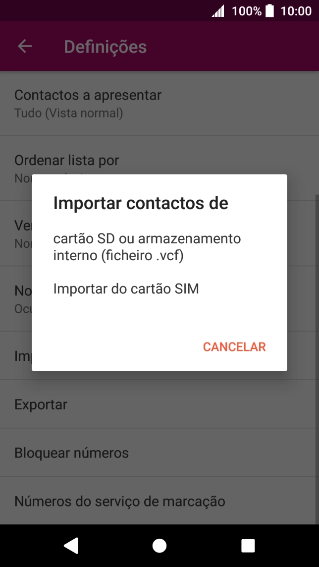 Prima Importar do cartão SIM.