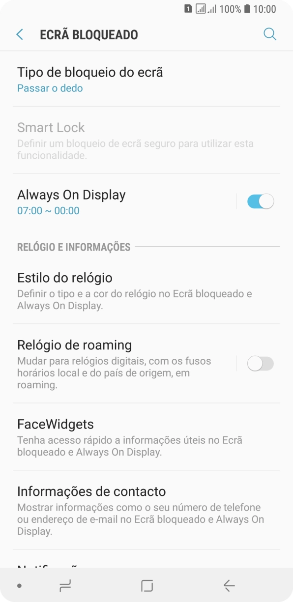 Prima Tipo de bloqueio do ecrã.