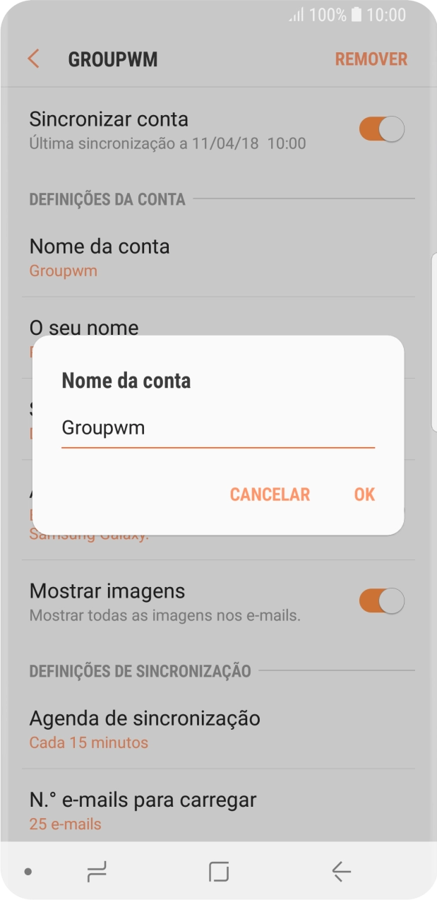 Introduza o nome pretendido da conta de e-mail OK.