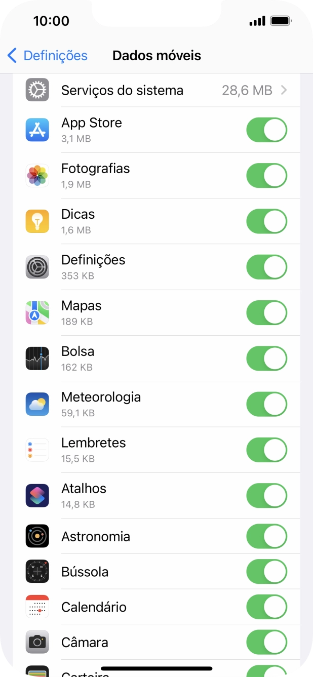 O consumo de dados de cada aplicação é mostrado sob o nome da aplicação.