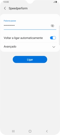 Introduza a password da rede Wi-Fi e prima Ligar.