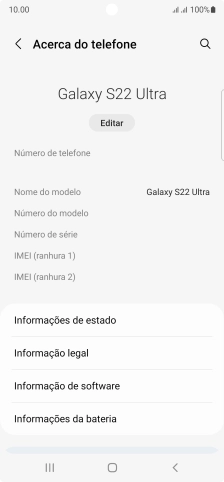 O código IMEI é mostrado no ecrã.