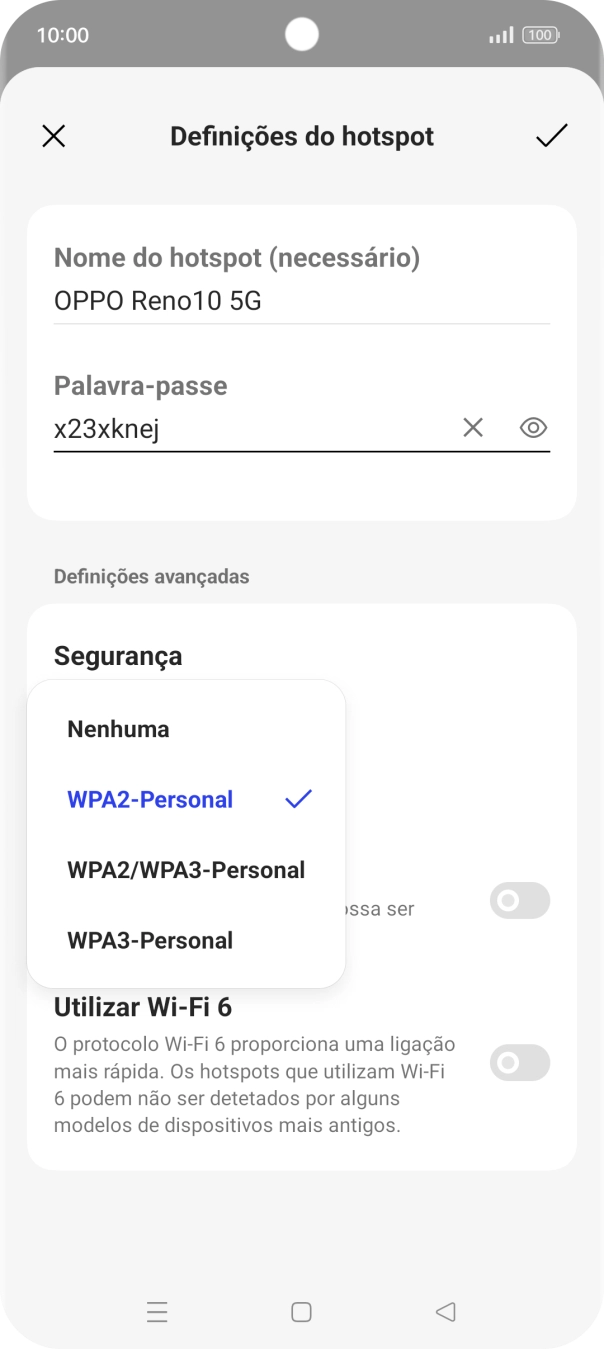 Prima WPA3-Personal para proteger o hotspot Wi-Fi com uma password.