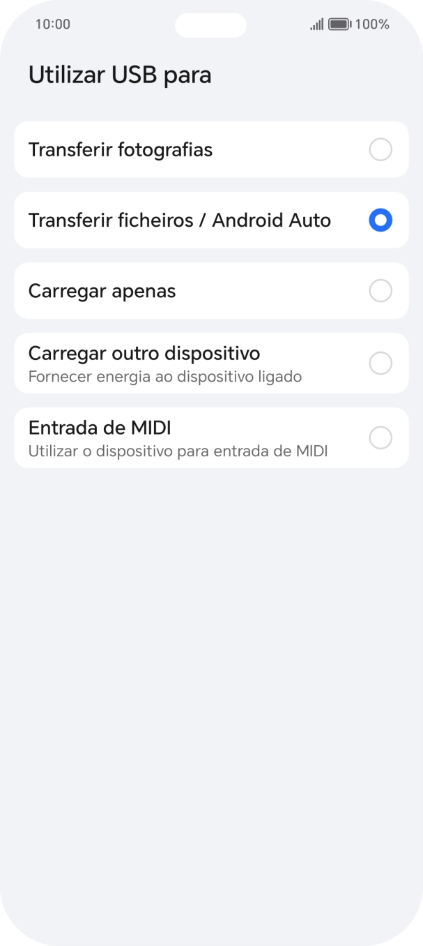 Prima Transferir ficheiros / Android Auto.
