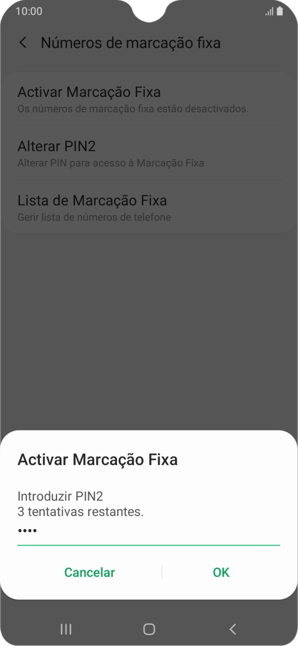 Introduza o código PIN2 e prima OK.