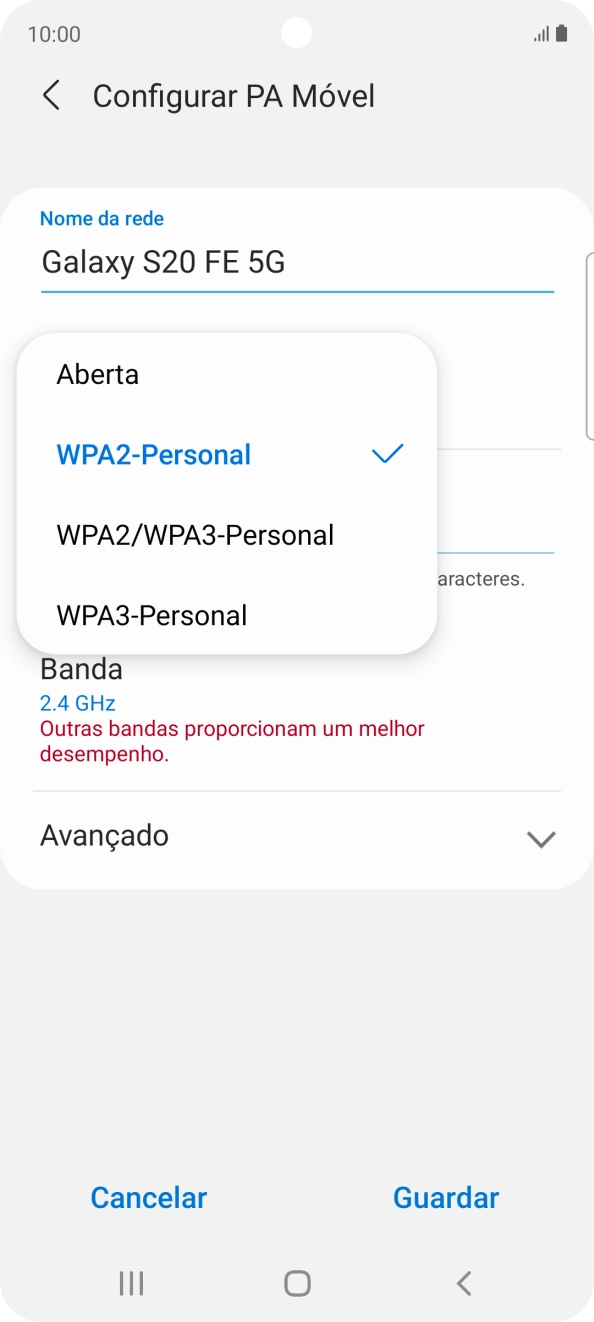 Prima WPA3-Personal para proteger o hotspot Wi-Fi com uma password.