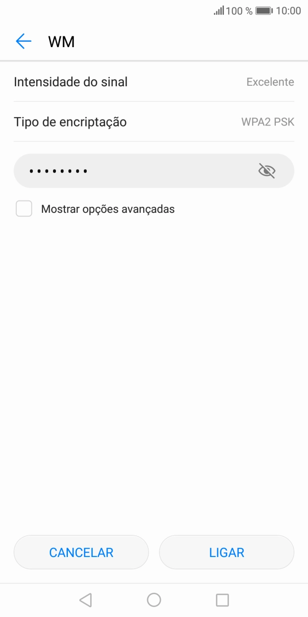 Introduza a password da rede Wi-Fi e prima LIGAR.