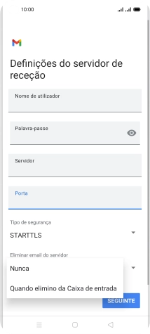 Prima Nunca para manter os e-mails no servidor quando estes são apagados no telefone.