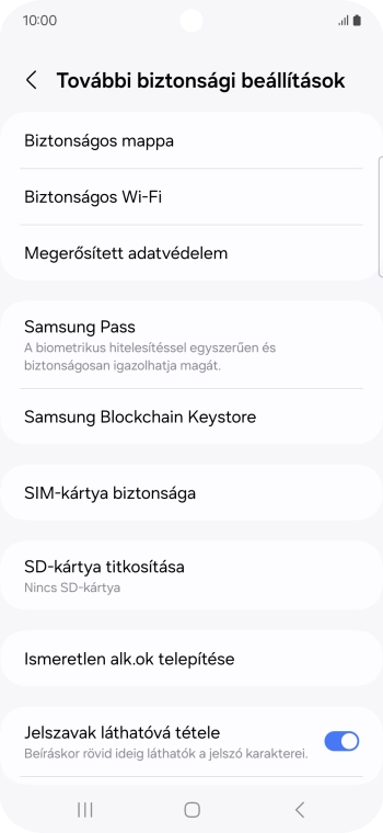 Válaszd a SIM-kártya biztonsága lehetőséget.