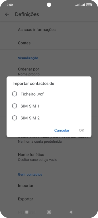 Prima o cartão SIM pretendido.
