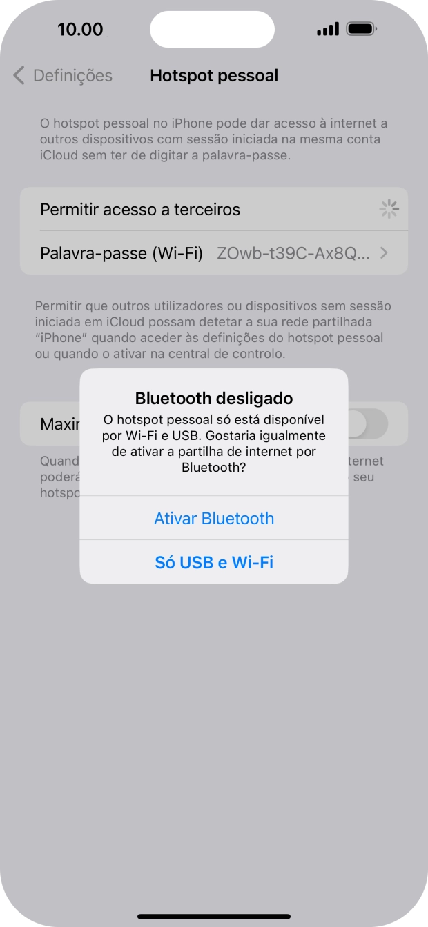 Se o Wi-Fi estiver ativado, prima Só USB e Wi-Fi .