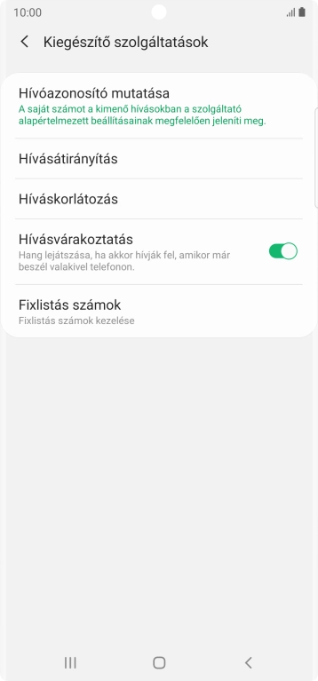 Kattints a „Hívásvárakoztatás” melletti csúszkára a funkció be- vagy kikapcsolásához.