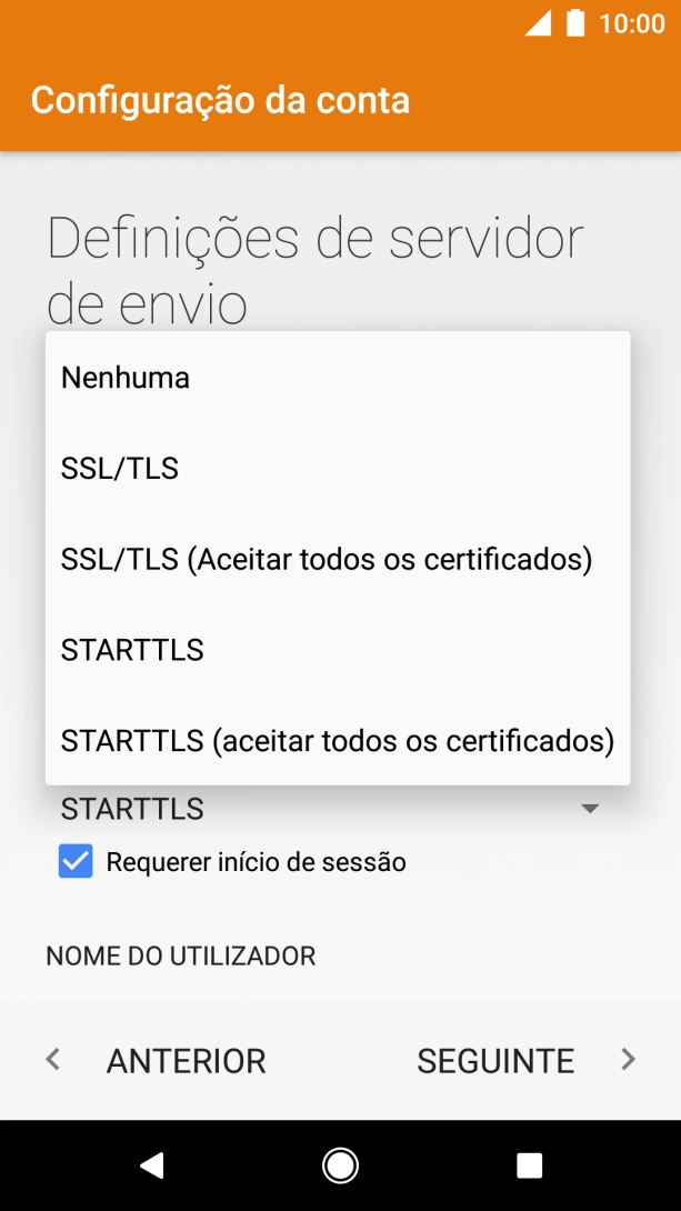 Prima SSL/TLS para ativar a função.