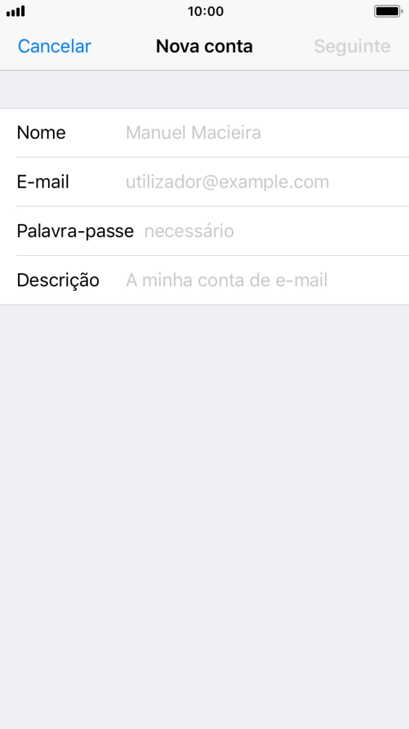 Prima Nome e introduza o nome do remetente pretendido.