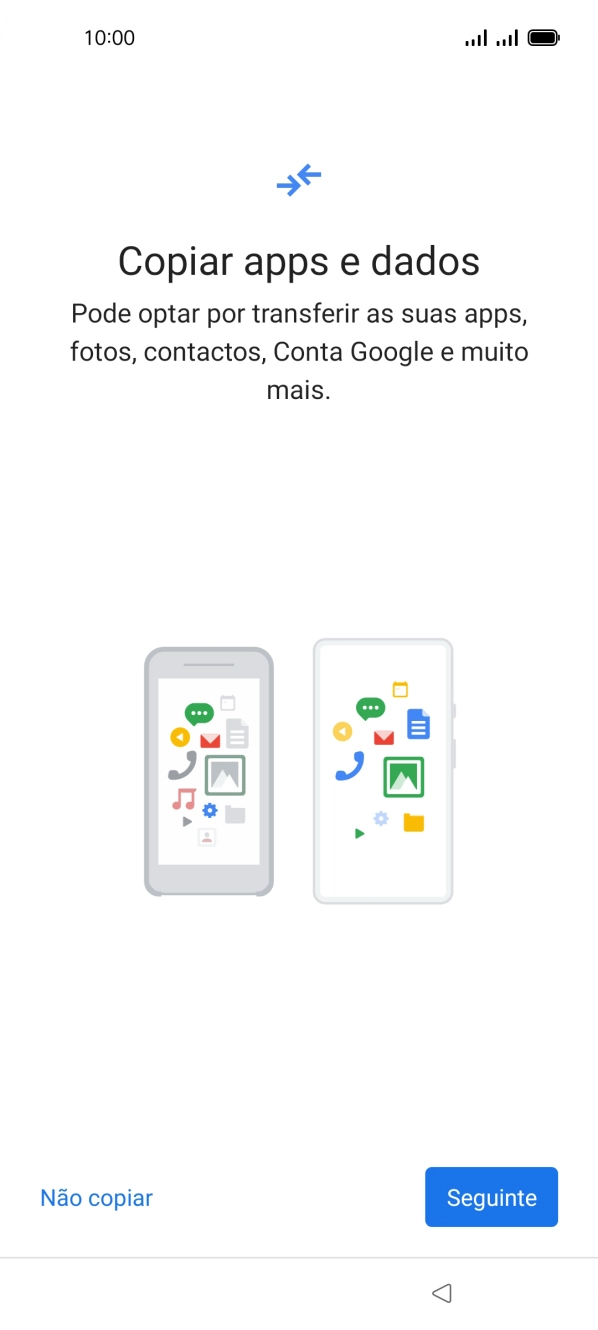 É possível transferir conteúdo de outro telefone quando o telefone for ativado antes da primeira utilização e quando o telefone tiver sido reiniciado. Quando esta imagem for mostrada no ecrã, o telefone está pronto para transferir conteúdo de outro telefone.
