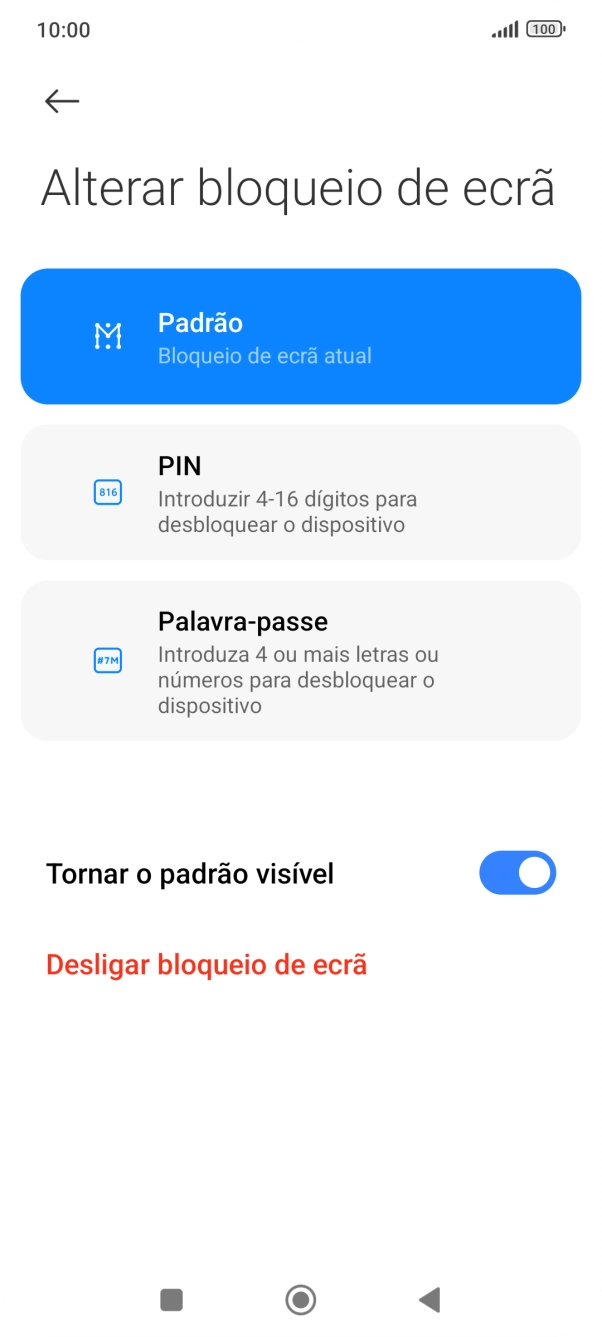 Prima Desligar bloqueio de ecrã e introduza o código adicional de bloqueio do telefone que criou anteriormente.