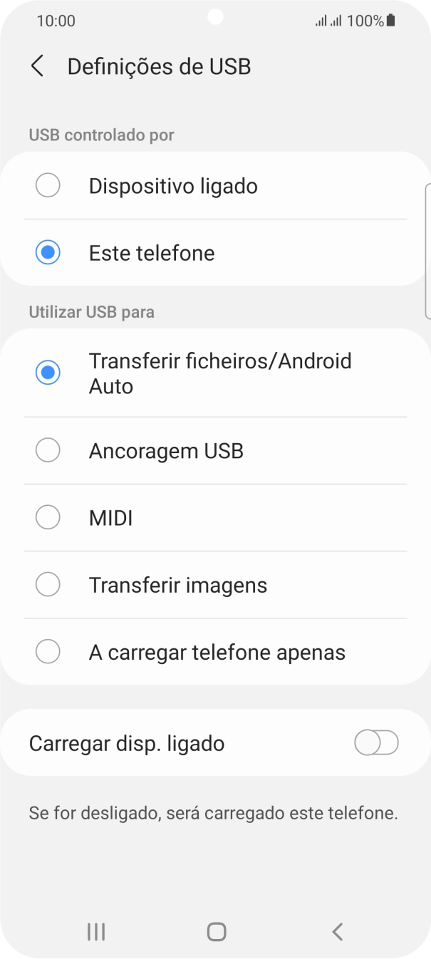 Prima Transferir ficheiros/Android Auto.