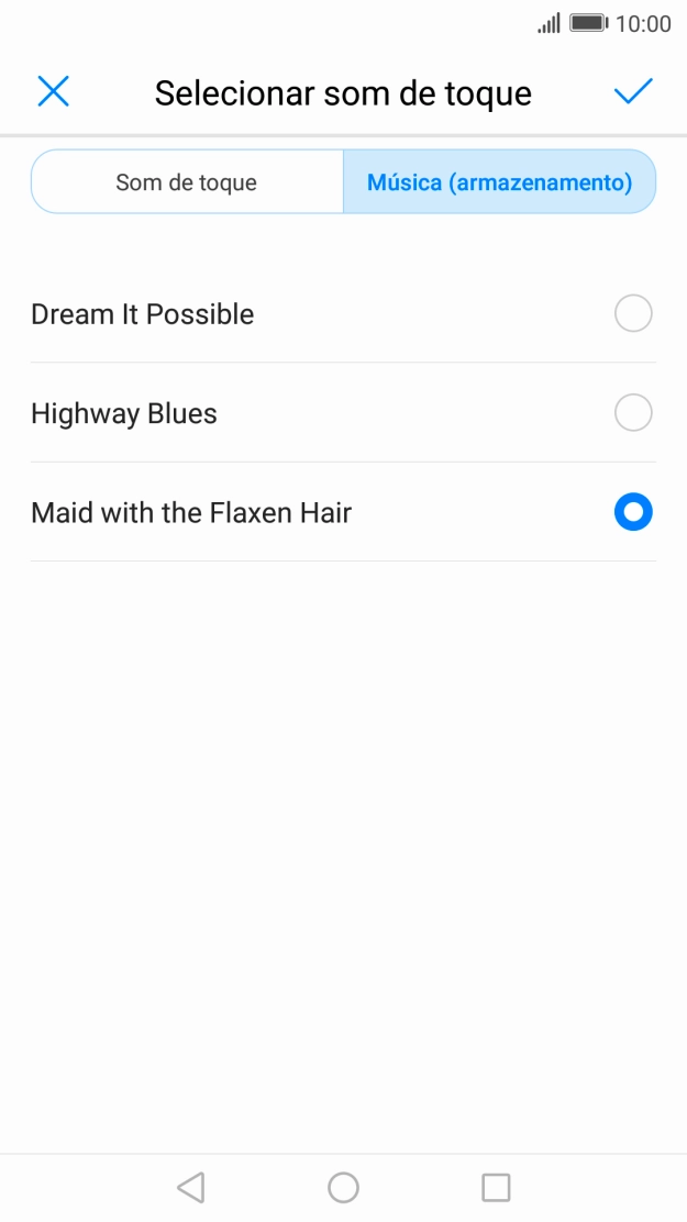 Quando tiver encontrado o tom de toque que pretende, prima o ícone para aceitar.