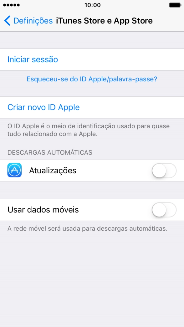 Se não tiver um ID Apple, prima Criar novo ID Apple e siga as indicações no ecrã para criar um ID Apple.