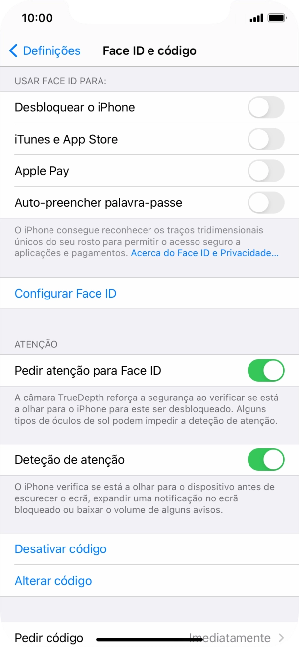 Prima Desativar código, e introduza o código de bloqueio.