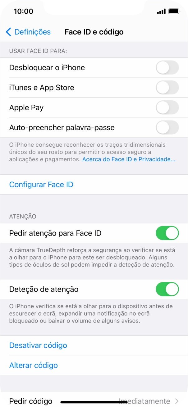 Prima Desativar código, e introduza o código de bloqueio.