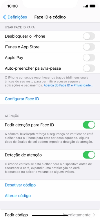 Prima Desativar código, e introduza o código de bloqueio.