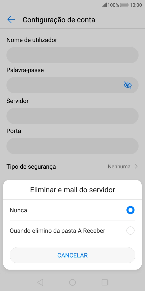 Prima Nunca para manter os e-mails no servidor quando estes são apagados no telefone.