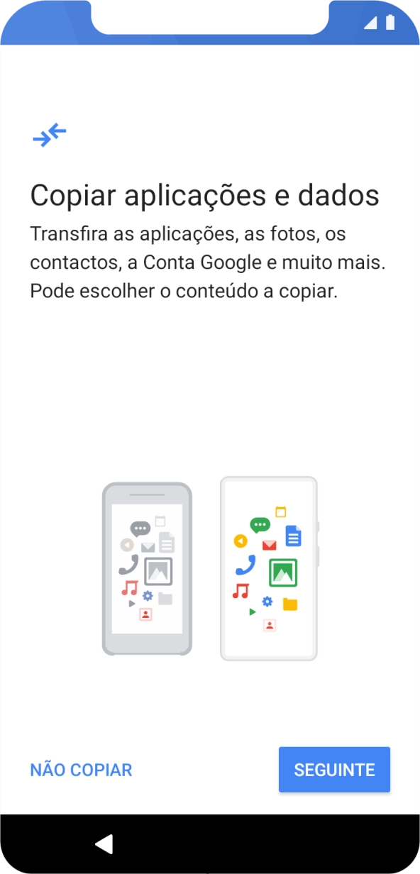 É possível transferir conteúdo de outro telefone quando o telefone for ativado antes da primeira utilização e quando o telefone tiver sido reiniciado. Quando esta imagem for mostrada no ecrã, o telefone está pronto para transferir conteúdo de outro telefone.