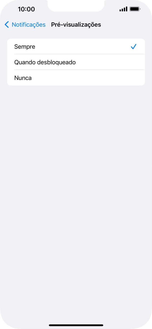 Para escolher a pré-visualização de notificações no ecrã bloqueado, prima Sempre.