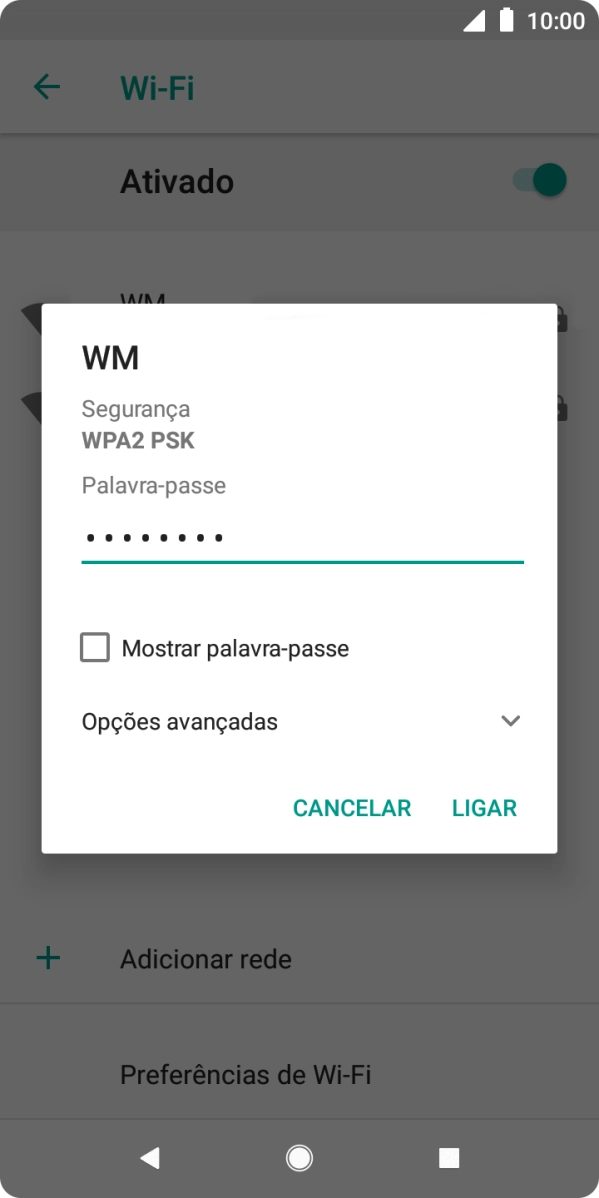 Introduza a password da rede Wi-Fi e prima LIGAR.