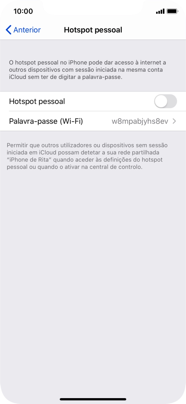 Prima Palavra-passe (Wi-Fi) e introduza a password pretendida.