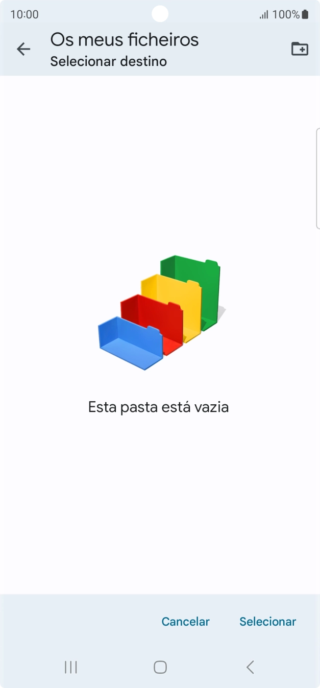 Se quiser criar uma nova pasta, prima o ícone de nova pasta e siga as indicações no ecrã para criar uma nova pasta.